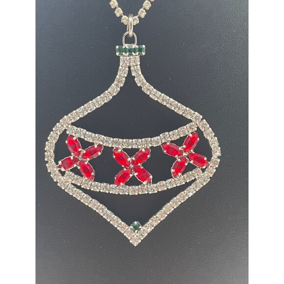 Christmas in July Massive Rhinestone Christmas Ornament Pendant Necklace With Re - Picture 1 of 16